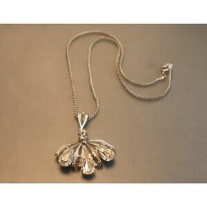 Sterling Rhinestone Filigree Pendant Necklace Marked Cameo